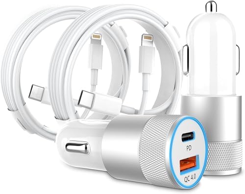 [MFi Zertifiziert] Zigarettenanzünder ladegerät Auto USB C Adapter mit 1m Lightning Kabel, 48W Kfz Ladegerät Ladeadapter Auto ladekabel für iPhone 14 13 12 11 Pro Max/X/8/7/6 von GEJIN