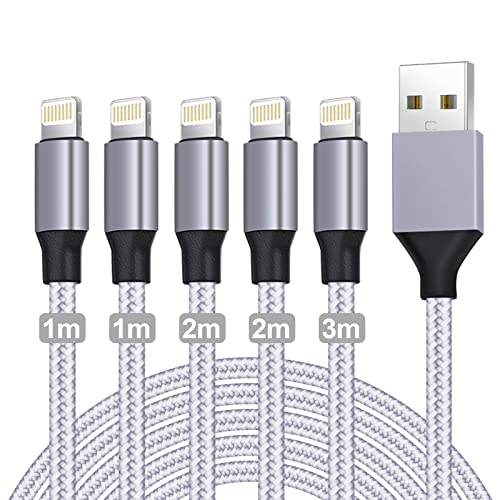 iPhone Ladekabel, Apple MFi Zertifiziert Datenkabel für iPhone 13 Kabel(5Pack-1/1/2/2/3m) USB A auf Lightning Kabel Kompatibel mit iPhone 14 13 12 11 Pro XS Max XR X 8 Plus 7 Plus 6 Plus 5s SE (Grey) von GEJIN