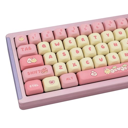 GEKUCAP PBT niedliche rosa gelbe Tastenkappen, 136 Tasten, XOA-Tastenkappen, Farbsublimation, individuelles Tastenkappen-Set mit rundem Profil für Cherry MX-Schalter, mechanische Gaming-Tastaturen von GEKUCAP