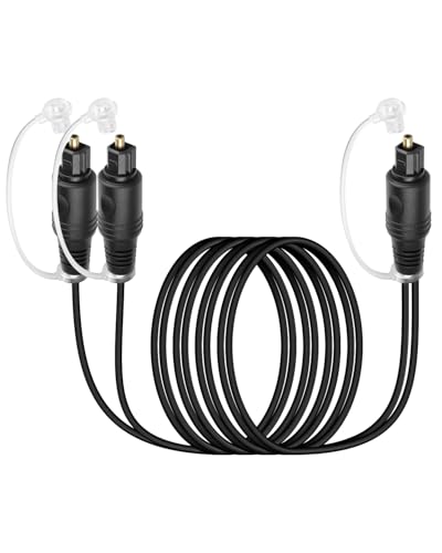 GELRHONR 1 in 2 Out Digital Optical Audio Cable Splitter, Toslink Digital Fiber Optic Audio Splitter mit hängenden Staubkappen, für TV, DVD, HDTV, Zuhause, Soundbar, Verstärker (2M/6.56Ft) von GELRHONR