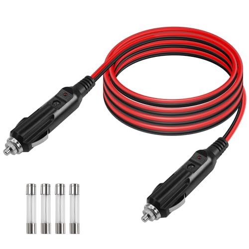 GELRHONR 12V Auto Zigarettenanzünder Stecker zu Stecker Ladekabel, Auto Zigarettenanzünder Stecker Verlängerungskabel mit 25A Sicherung Schutz, 14 AWG Heavy Duty Kabel mit Led-Licht (1.5M/4.9Ft) von GELRHONR