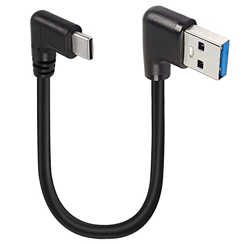 GELRHONR 25cm USB Typ C Kabel kurz, rechtwinklig USB 3,0 zu USB C Kabel, 90 Grad Typ C Ladekabel 18W Schnellladung 5Gbps Datenübertragung -Schwarz von GELRHONR