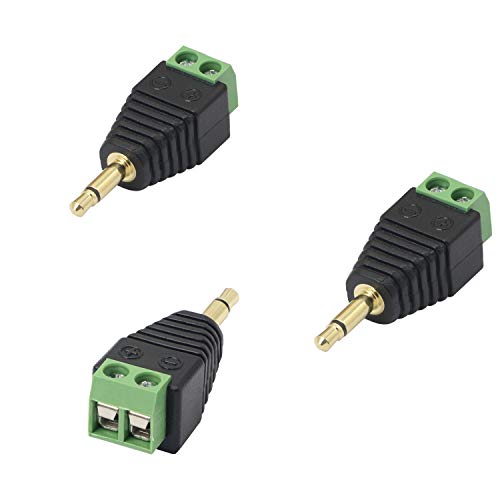 GELRHONR 3,5 mm Schraubklemme, 1/8 Zoll TS Mono-Audio-Stecker, 3,5 mm Stecker auf 2-Pin-Schraubklemme, AUX-Kopfhörer, Balum-Konverter-Adapter, 3 Stück von GELRHONR