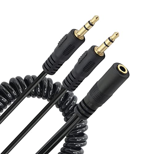 GELRHONR 3.5mm Spiralkabel,3.5mm Y Splitter Kabel Buchse auf 2 x 3,5 mm Stecker(kein Mikrofon) für Lautsprecher, Sound, Kopfhörer, PC, Laptop-schwarz von GELRHONR