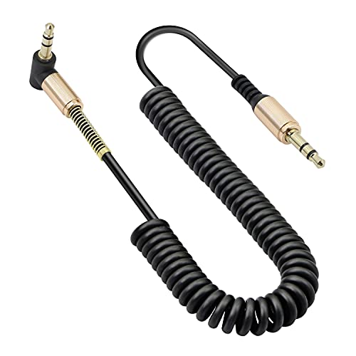 GELRHONR 3.5mm Spiralkabel,Aux Kabel Auto Klinkenkabel 90 Grad,3,5 mm Stecker auf 3,5 mm Stecker Auto-Zusatzaudiokabel Spiralkabel Cord von GELRHONR