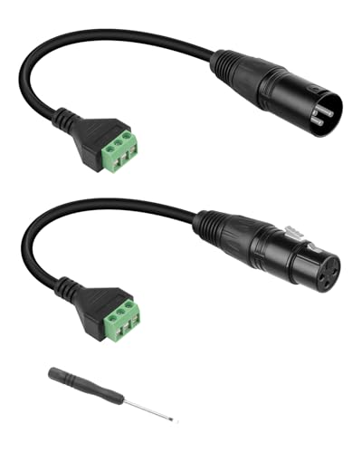GELRHONR 30CM XLR auf 3 Pin Terminal Lötfreies Konverterkabel mit Schraubendreher, DMX für DIY Mikrofon, Lautsprecher, Live-Aufnahme und Performance, Bühnenlichtsteuerung(Male +Female) von GELRHONR