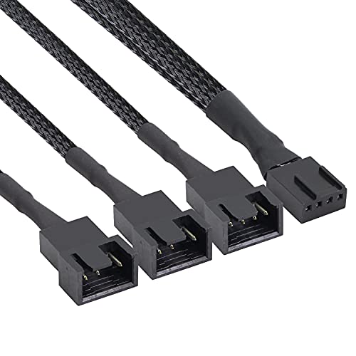 GELRHONR 4 Pin PWM Lüfter Splitter Kabel,PC Lüfter Splitter Verlängerungskabel 1 bis 3 Converter Sleeved Geflochten-Schwarzes von GELRHONR