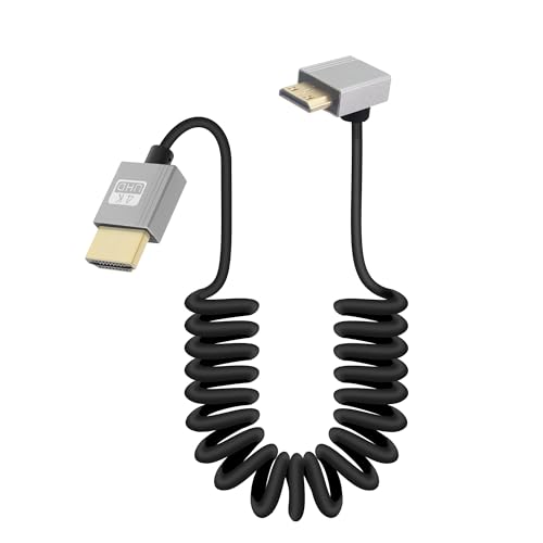 GELRHONR 4K Mini HDMI zu HDMI Spiralkabel, Ultradünnes Mini HDMI Kabel kurz, 18Gbps 3D 4K / 60Hz High Speed HDMI Federkabel, Unterstützung 3D, für DSLR Kamera Camcorder, HDTV, Laptop (Down Angle) von GELRHONR