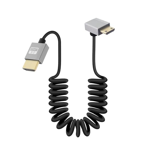 GELRHONR 4K Mini HDMI zu HDMI Spiralkabel, Ultradünnes Mini HDMI Kabel kurz, 18Gbps 3D 4K / 60Hz High Speed HDMI Federkabel, Unterstützung 3D, für DSLR Kamera Camcorder, HDTV, Laptop (Up Angle) von GELRHONR