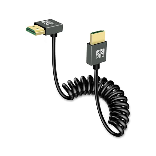 GELRHONR 8K HDMI Spiral kabel, Ultra Thin HDTV HDMI zu HDMI Spiralkabel, HDMI 2.1 Kabel High Speed mit 48 Gbit/s 8K @ 60Hz 4K @ 240Hz für TV, Monitor, Computer, Xbox, Laptop (Down Angle) von GELRHONR