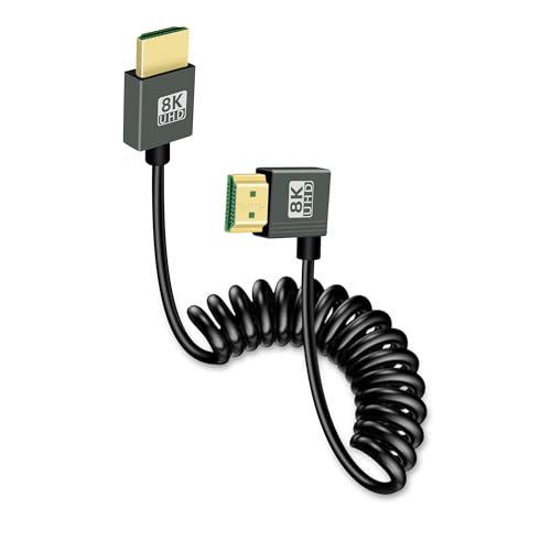 GELRHONR 8K HDMI Spiral kabel, Ultra Thin HDTV HDMI zu HDMI Spiralkabel, HDMI 2.1 Kabel High Speed mit 48 Gbit/s 8K @ 60Hz 4K @ 240Hz für TV, Monitor, Computer, Xbox, Laptop (Left Angle) von GELRHONR