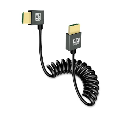GELRHONR 8K HDMI Spiral kabel, Ultra Thin HDTV HDMI zu HDMI Spiralkabel, HDMI 2.1 Kabel High Speed mit 48 Gbit/s 8K @ 60Hz 4K @ 240Hz für TV, Monitor, Computer, Xbox, Laptop (Right Angle) von GELRHONR
