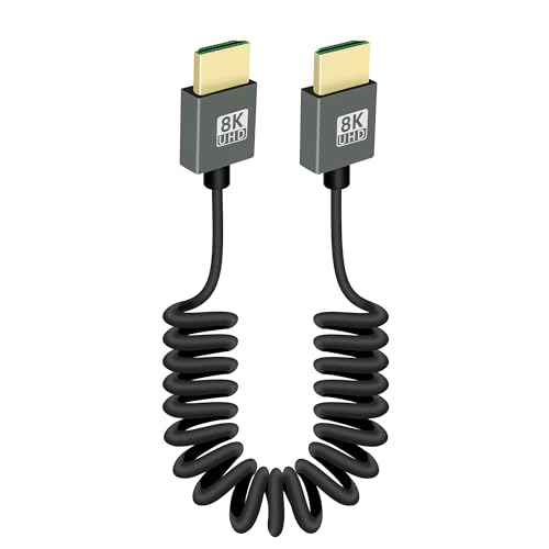 GELRHONR 8K HDMI Spiral kabel, Ultra Thin HDTV HDMI zu HDMI Spiralkabel, HDMI 2.1 Kabel High Speed mit 48 Gbit/s 8K @ 60Hz 4K @ 240Hz für TV, Monitor, Computer, Xbox, Laptop (Straight) von GELRHONR