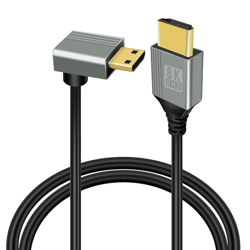 GELRHONR 8K Mini HDMI zu HDMI Kabel, 90 Grad Mini HDMI Stecker zu HDMI Stecker 48Gbps High Speed Unterstützung 8K@60Hz Video für Kamera, DSLR Camera Camcorder,HDTV Laptop (UP Angle Mini HDMI 1M) von GELRHONR