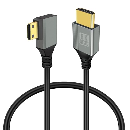 GELRHONR 8K Mini HDMI zu HDMI Kabel, 90 Grad Mini HDMI Stecker zu HDMI Stecker 48Gbps High Speed Unterstützung 8K@60Hz Video4K@144Hz für Kamera, Camcorder HDTV Laptop (Left Angle Mini HDMI 0.5M) von GELRHONR