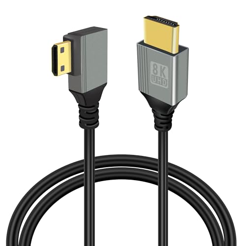 GELRHONR 8K Mini HDMI zu HDMI Kabel, 90 Grad Mini HDMI Stecker zu HDMI Stecker 48Gbps High Speed Unterstützung 8K@60Hz Video4K@144Hz für Kamera, Camcorder HDTV Laptop (Left Angle Mini HDMI 1M) von GELRHONR