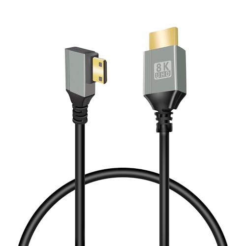 GELRHONR Mini HDMI zu HDMI Kabel, 90 Grad Stecker, 48Gbps High Speed, 8K@60Hz, 4K@144Hz, für Kamera, Camcorder, HDTV, Laptop (0.5M, Rechtwinklig) von GELRHONR
