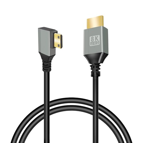 GELRHONR 8K Mini HDMI zu HDMI Kabel, 90 Grad Mini HDMI Stecker zu HDMI Stecker 48Gbps High Speed Unterstützung 8K@60Hz Video für Kamera, DSLR Camera Camcorder,HDTV Laptop(Right Angle Mini HDMI 1M) von GELRHONR