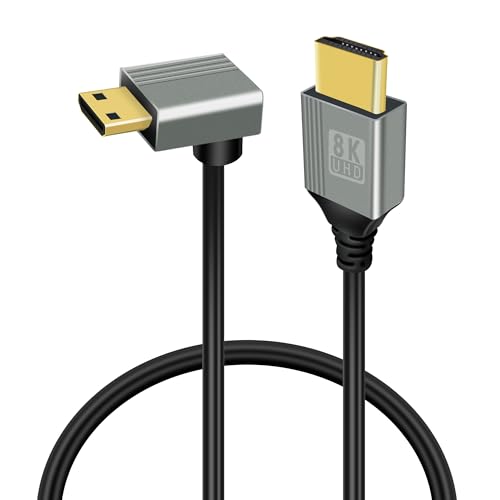 GELRHONR 8K Mini HDMI zu HDMI Kabel, 90 Grad Mini HDMI Stecker zu HDMI Stecker 48Gbps High Speed Unterstützung 8K@60Hz Video4K@144Hz für Kamera, Camcorder HDTV Laptop (UP Angle Mini HDMI 0.5M) von GELRHONR