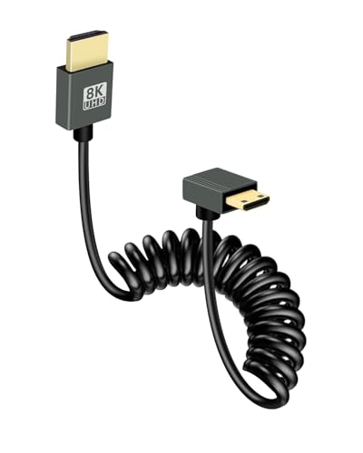 GELRHONR 8K Mini HDMI zu HDMI Spiralkabel, Ultradünnes Mini HDMI Kabel 2,1 Version High Speed 48Gbps, Unterstützung 8K@60Hz 3D, für DSLR Kamera Camcorder, HDTV, Laptop (Up Angle) von GELRHONR