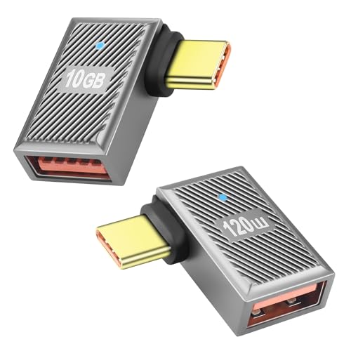 GELRHONR 90 Grad USB C Auf USB 3,1 Adapter, Typ C Stecker Auf Buchse OTG Mit 10Gbps Datenübertragung 120W / 6A Schnellladung, Thunderbolt 3 Konverter-2Pack (Style 1) von GELRHONR