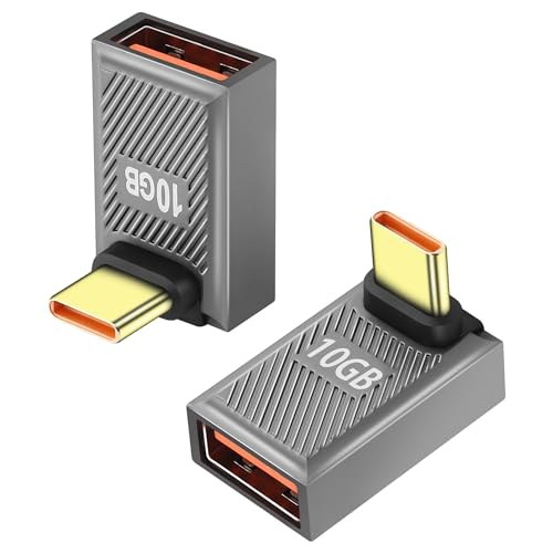 GELRHONR 90 Grad USB C auf USB 3,1 Adapter, Typ C Stecker auf USB Buchse OTG Adapter mit 10Gbps Datenübertragung 120W / 6A Schnellladung, Thunderbolt 3 auf USB Buchse Konverter-2Pack (Style 3) von GELRHONR