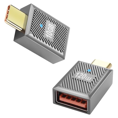 GELRHONR 90 Grad USB C auf USB 3,1 Adapter, Typ C Stecker auf USB Buchse OTG Adapter mit 10Gbps Datenübertragung 120W / 6A Schnellladung, Thunderbolt 3 auf USB Buchse Konverter-2Pack (Style 4) von GELRHONR