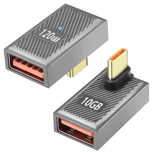 GELRHONR 90 Grad USB C auf USB 3,1 Adapter, Typ C Stecker auf USB Buchse OTG Adapter mit 10Gbps Datenübertragung 120W / 6A Schnellladung, Thunderbolt 3 auf USB Buchse Konverter-2Pack (Style 5) von GELRHONR