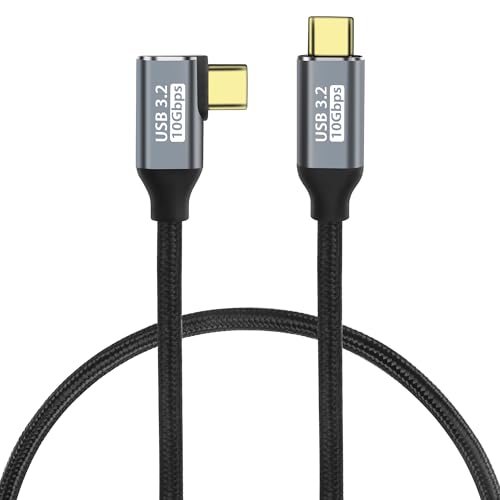 GELRHONR 90 Grad Winkelstück USB C zu USB C Kabel, 10Gbps USB3,2 Gen2 Typ C 100W Nylon geflochtenes 4K@60Hz Videokabel rechtwinklig, für Laptop, Tablet, Smartphone (0.5M/1.6Ft) von GELRHONR