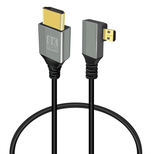 GELRHONR 90Grad Micro HDMI auf HDMI Kabel, 48Gbps Ultra High Speed Micro HDMI Stecker auf HDMI Stecker Adapterkabel Unterstützung 8K@60Hz, 4K@120Hz, für GoPro, kameras (0.5M Right Angle Micro HDMI) von GELRHONR