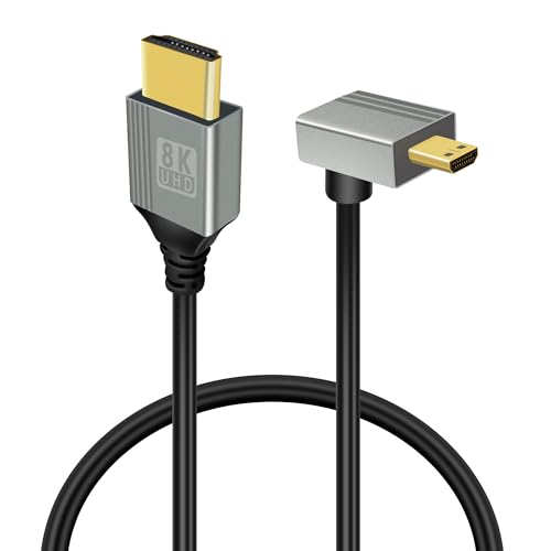 GELRHONR 90Grad Micro HDMI auf HDMI Kabel, 48Gbps Ultra High Speed Micro HDMI Stecker auf HDMI Stecker Adapterkabel Unterstützung 8K@60Hz, 4K@120Hz, für GoPro, kameras (0.5M Up Angle Micro HDMI) von GELRHONR