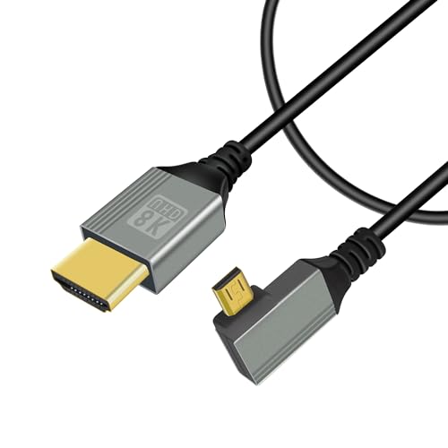 GELRHONR 90Grad Micro HDMI auf HDMI Kabel, 48Gbps Ultra High Speed Micro HDMI Stecker auf HDMI Stecker Adapterkabel Unterstützung 8K@60Hz, 4K@120Hz, für GoPro, kameras (0.5M Left Angle Micro HDMI) von GELRHONR