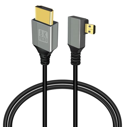 GELRHONR 90Grad Micro HDMI zu HDMI Kabel, 48Gbps Ultra High Speed Micro HDMI Stecker zu HDMI Stecker Adapterkabel Unterstützung 8K@60Hz, 4K@120Hz, für GoPro, kameras (1M Right Angle Micro HDMI) von GELRHONR