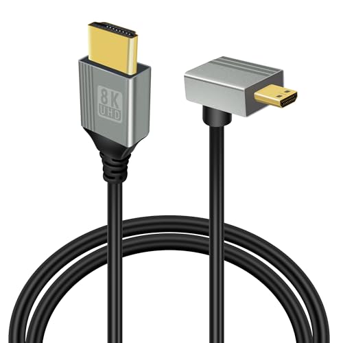 GELRHONR 90Grad Micro HDMI zu HDMI Kabel, 48Gbps Ultra High Speed Micro HDMI Stecker zu HDMI Stecker Adapterkabel Unterstützung 8K@60Hz, 4K@120Hz, für GoPro, kameras (1M Up Angle Micro HDMI) von GELRHONR