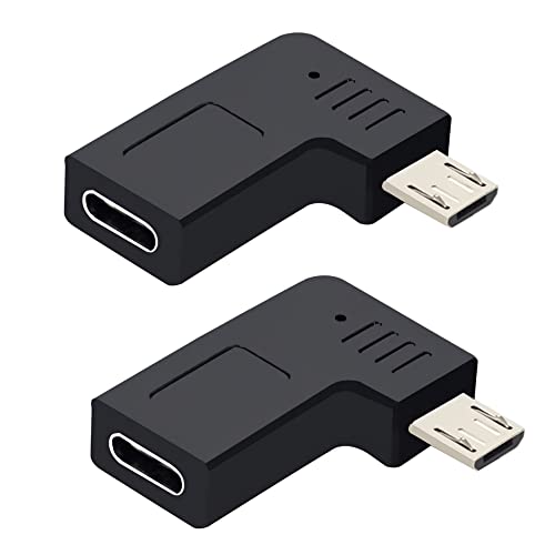 GELRHONR Abgewinkelter Micro-USB-auf-USB-C-Adapter, 90-Grad-Micro-USB-Stecker auf Typ-C-Buchse für Smartphone-Dashcam-Auto-Navigationssystem-2 STÜCKE (Linker Winkel Micro-USB auf Typ-C) von GELRHONR