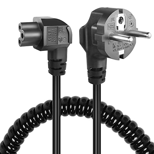 GELRHONR CEE7 auf C5 Kleeblattkabel Spiralkabel,90 Grad 3Pin AC Stromkabel,Right Angle Micky-Maus Stecker Laptop Netzteilkabel Power Cable für Scanner, Drucker und LED TV Monitore(Left Angle C5) von GELRHONR