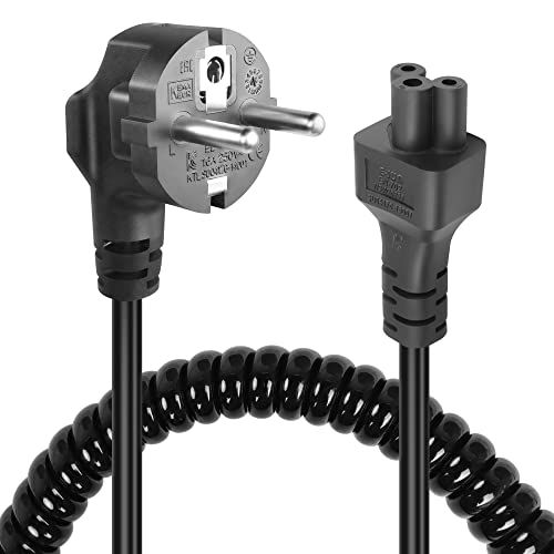 GELRHONR CEE7 auf C5 Kleeblattkabel Spiralkabel,90 Grad 3Pin AC Stromkabel,Right Angle Micky-Maus Stecker Laptop Netzteilkabel Power Cable für Scanner, Drucker und LED TV Monitore(Straight C5) von GELRHONR