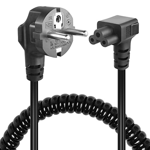 GELRHONR CEE7 auf C5 Kleeblattkabel Spiralkabel,90 Grad 3Pin AC Stromkabel,Right Angle Micky-Maus Stecker Laptop Netzteilkabel Power Cable für Scanner, Drucker und LED TV Monitore (Down Angle C5) von GELRHONR