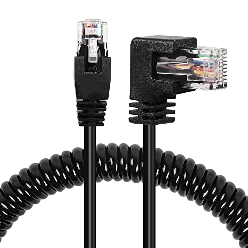 GELRHONR Cat5e Ethernet Spiralkabel, Cat5 Ethernet Kabel,90-Grad-RJ45-LAN-Netzwerk-Stecker auf Stecker Patch-Kabel kompatibel mit Cat5 Cat5e-Schwarz (Right Angle) von GELRHONR