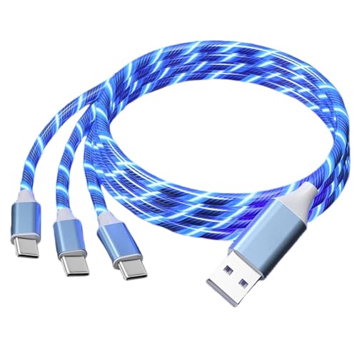 GELRHONR Light Up USB C Splitter Ladekabel, 3 in 1 leuchtendes Typ-C Schnellladeadapterkabel mit 3 Typ-C Stecker, 2,5A, kompatibel mit den meisten Mobiltelefonen/USB C Geräten und mehr - Blau 3,9Ft von GELRHONR
