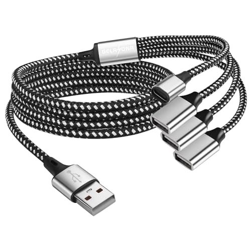 GELRHONR Multi USB Splitter Kabel, USB A auf drei USB + Typ C Verlängerungskabel, Unterstützung Laden Datenübertragung, für Drucker, USB Tastatur, Flash Drive-1M / 3,2Ft (1 to 4) von GELRHONR