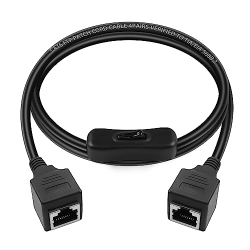 GELRHONR RJ45 Verlängerungskabel mit Ein/Aus-Schalter, CAT6 Ethernet Buchse zu Buchse Netzwerk-Verlängerungskabel mit 304 Schalter, Inline-Koppler für Cat6 / Cat5e / Cat5 Ethernet Kabel 3,3Ft(F/F) von GELRHONR