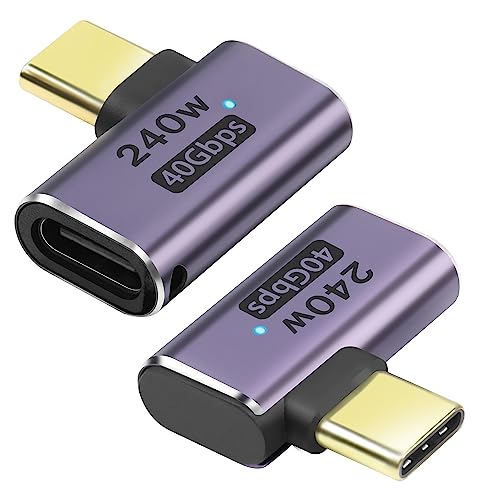 GELRHONR Rechtwinkliger USB-C-Adapter, USB 4 Gen3 Typ-C Extender Konverter unterstützt 240W 40Gbps,8K@60Hz 4K@120Hz, Kompatibel mit Thunderbolt 3, Hub, Tablet, Laptop-2Pack(rechtwinkliger Adapter) von GELRHONR