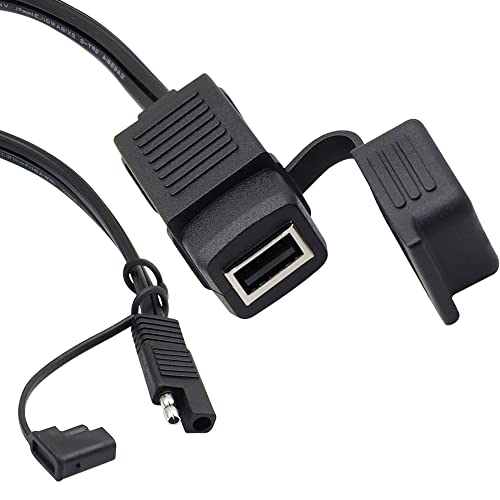 GELRHONR SAE auf USB Motorrad, 5V 2.1A USB Port Steckdose mit wasserdichter Abdeckung,kompatibel mit Smartphone Tablet GPS Charge On Motorcycle12-24V -36CM von GELRHONR