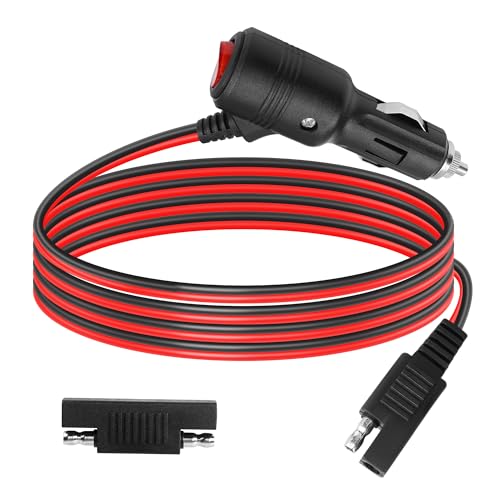 GELRHONR SAE auf Zigarettenanzünder Stecker mit Schalter, 12V Auto Zigarettenanzünder Stecker auf SAE 2 Pin Quick Release Adapter Verlängerung Ladekabel mit 15A Fuse für Autos, Motorräder, RV-6,5Ft von GELRHONR