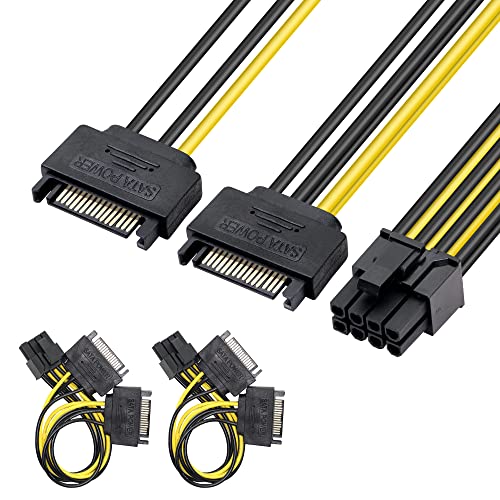 GELRHONR SATA zu PCI-E Kabel, Dual SATA 15pin auf 8pin (6+2pin) PCI-E Stromkabel Y-Splitter Verlängerungskabel für Grafikkarten-7.4in/2PCS von GELRHONR