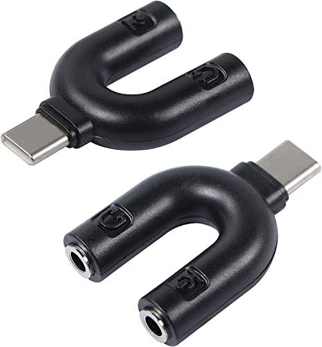 GELRHONR Typ-C-Headset-Splitter-Adapter, U-förmiger USB-C-Stecker auf 2 x 3-polige Buchse, Y-Splitter für Audio-Stereo-Kopfhörer und Mikrofon-2er-Pack von GELRHONR