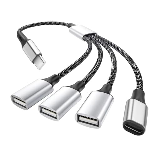 GELRHONR USB C 1 auf 4 Splitter Kabel, USB C OTG Ladeadapterkabel mit USB C Buchse und USB A Buchse Extender Hub für Drucker/USB Tastatur/Flash Drive/Laptop/LED-0,3M (1 to 4) von GELRHONR