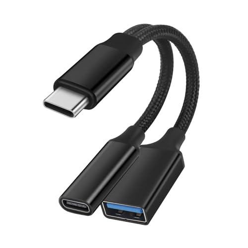 GELRHONR USB C OTG-Ladeadapter, 2 in 1 USB-C-Splitter, kurzes Typ-C-Ladekabel mit USB-Buchse und USB-C-Buchse, für die meisten Typ-C-Telefone, Laptops, Tablets, USB-Lüfter, Drucker (Schwarz) von GELRHONR