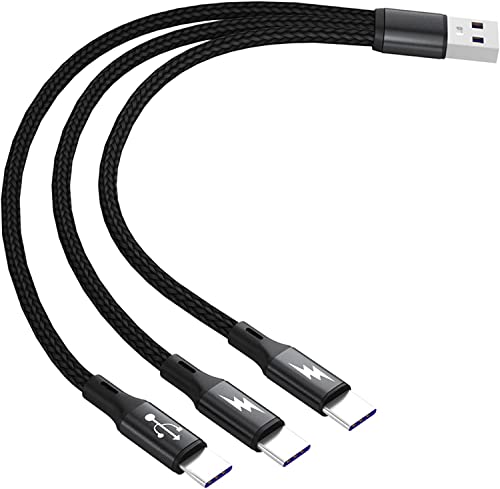 GELRHONR USB C Splitter Kabel, USB A Stecker auf 3 Typ-C Stecker Ladekabel,3 in 1 Nylon geflochtene Ladekabel mit 3x 0.2m Kabel, 5A Schnellladung, kompatibel mit Mobile/Android und mehr (0.2M) von GELRHONR